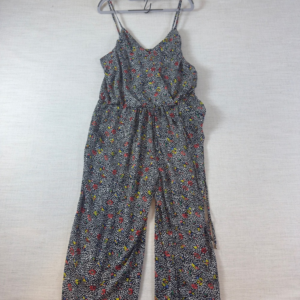 Anthropologie Elevenses Floral Jumpsuit Womens M Black Wide Leg 412P5135